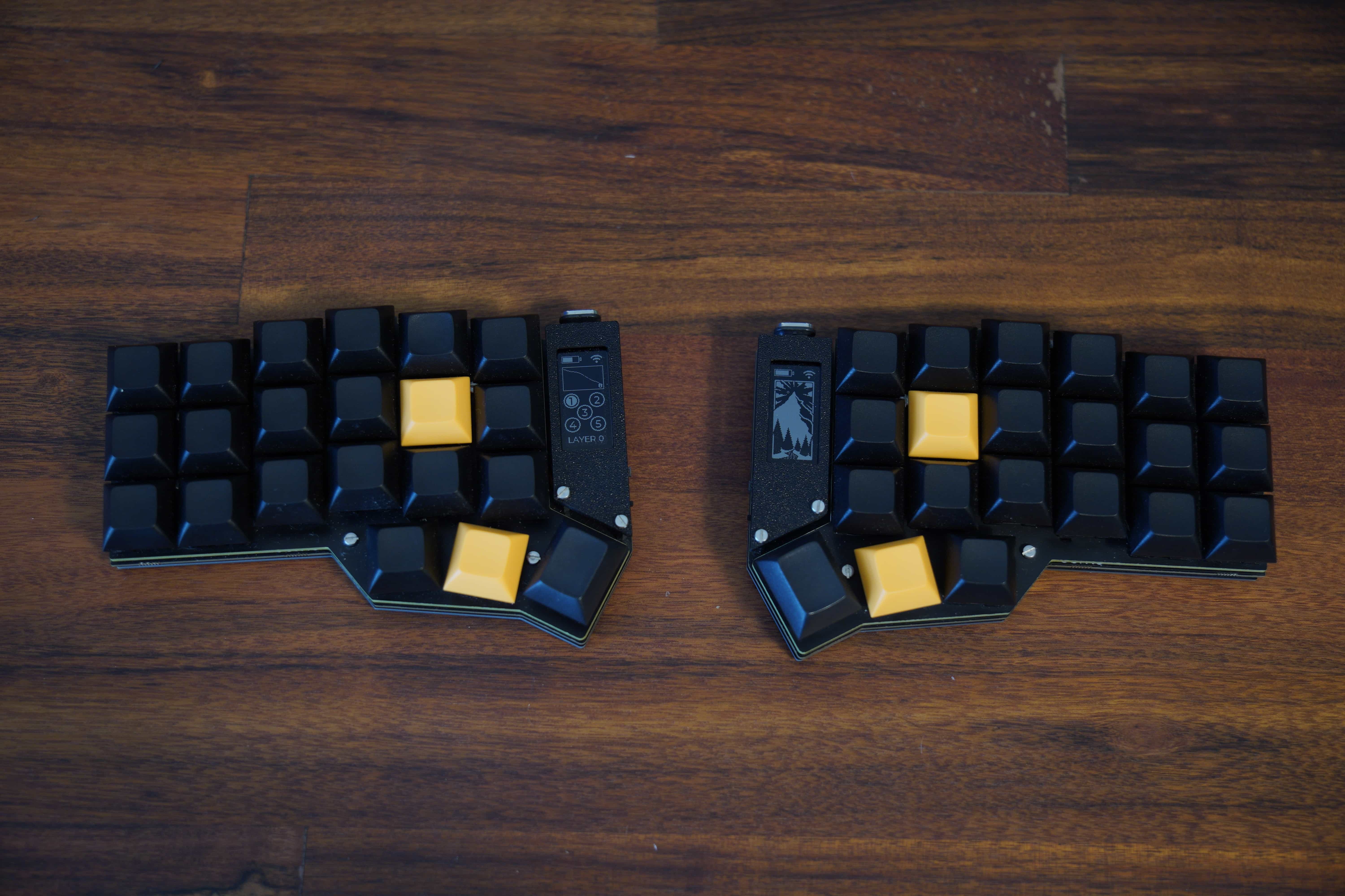 custom corne keyboard on table